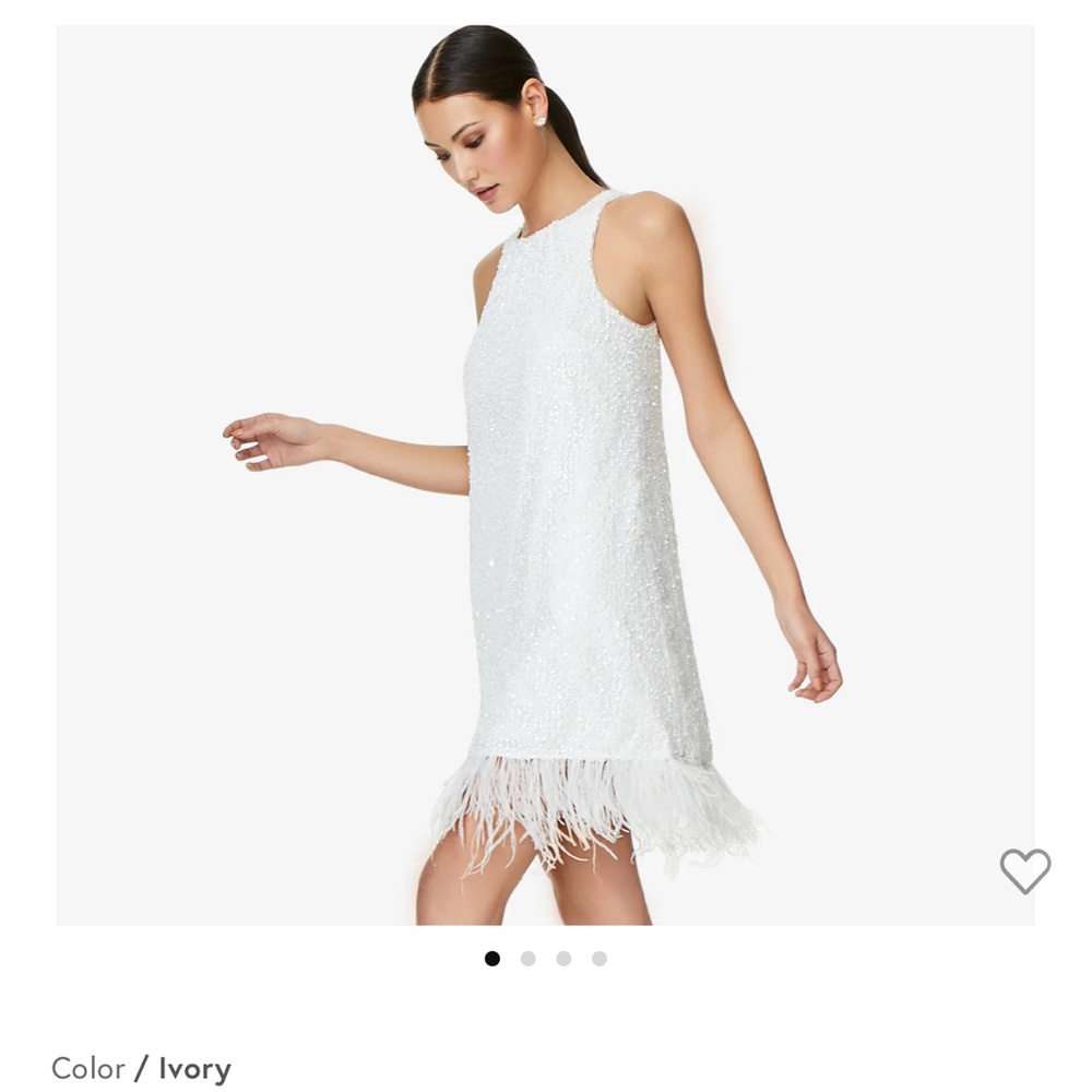 Adrianna Papell HAND-SEQUINED TRAPEZE HALTER DRESS WITH FEATHER TRIM IN IVORY